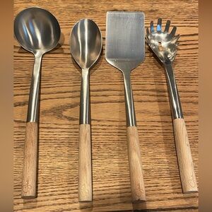 Wood Handled Stainless Steel Utensils, Set of 4